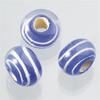 glass beads Big hole "stripes" blue, 1 bead